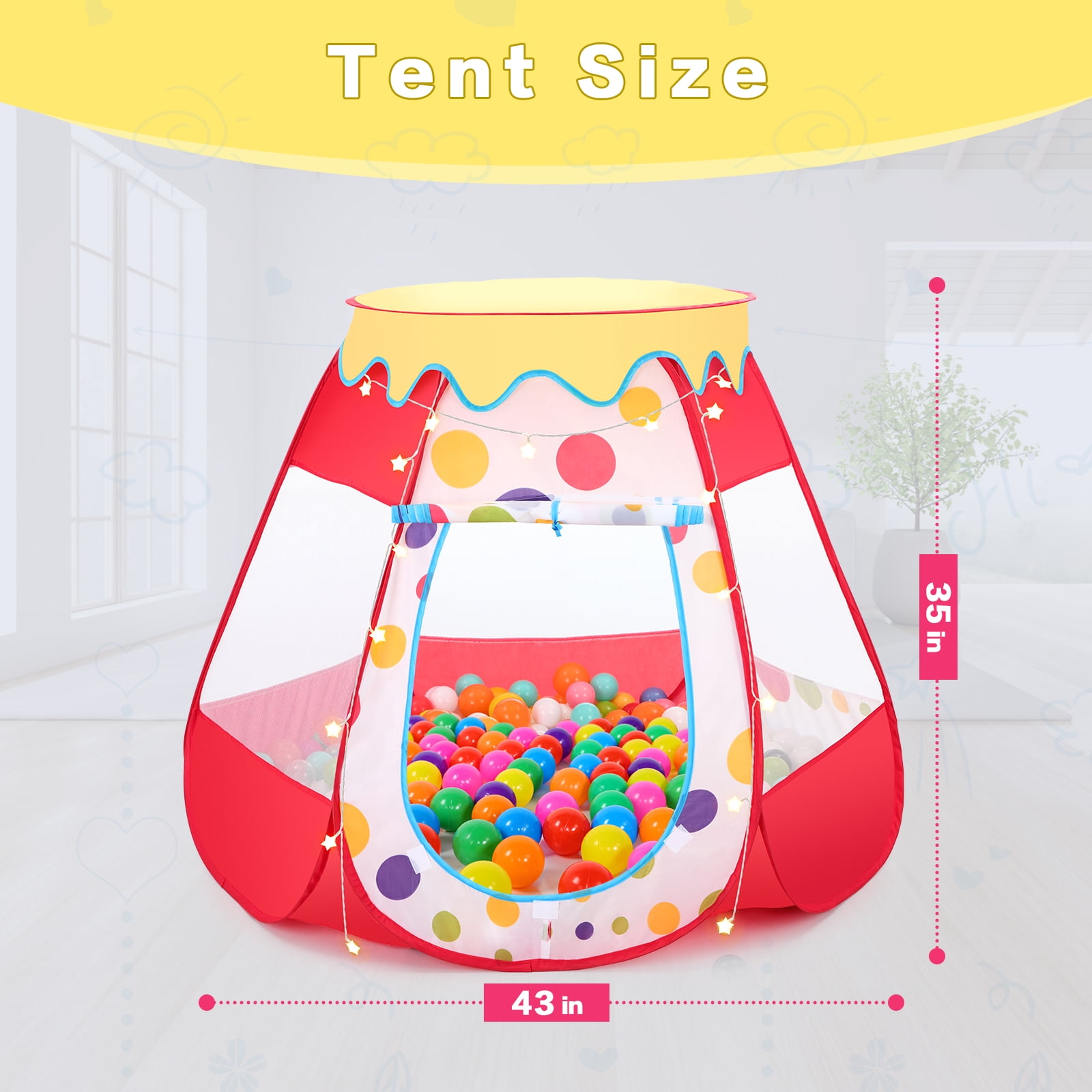 PigPigPen Children's Educational Mesh Ball Pit Gift for Toddlers and Kids with 50 Balls, Indoor Outdoor Play Tent