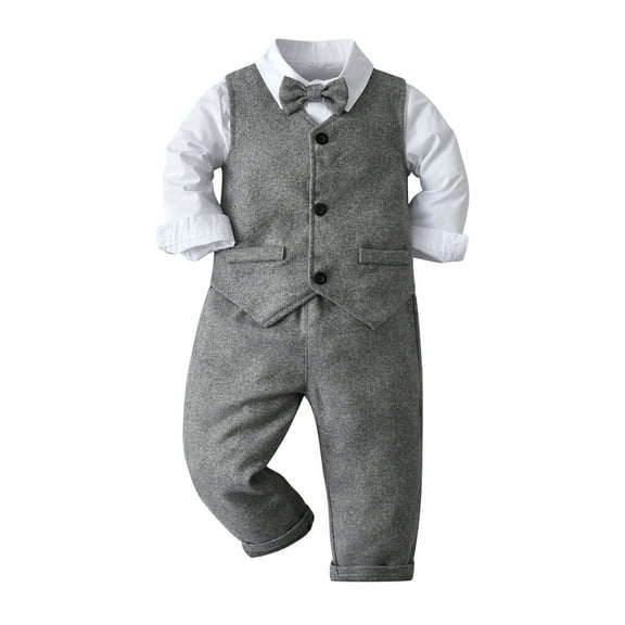Beautyzll Baby Toddler Boys Long Sleeve Gentleman Outfits 3-Piece Vest Suits Set for 1-6T