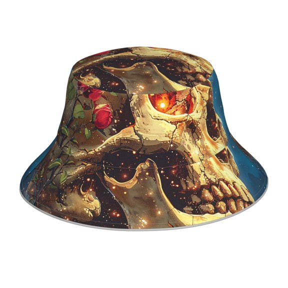 Reflective Bucket Hat Breathable Sun Hats Outdoor Travel Cap , Skull Rose Universe Cool