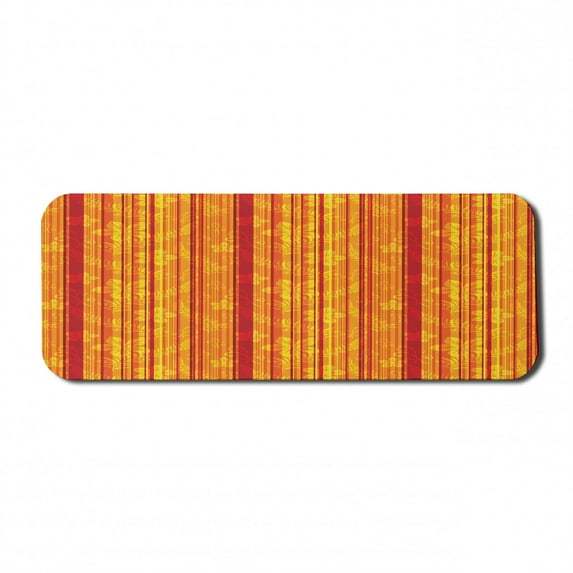 Orange Computer Mouse Pad, Vertically Stripes Pattern with Flowers Swirled Leaves and Dots Design, Rectangle Non-Slip Rubber Mousepad Large, 31" x 12" Gaming Size, Orange Yellow, by Ambesonne