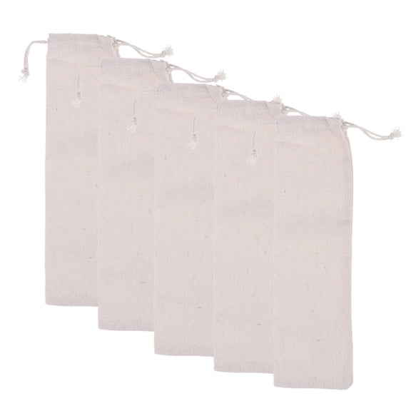 BESTOYARD 5Pcs Straw Carrying Case Burlap Pouch Bag Lightweight Foldable Storage Bag Beige