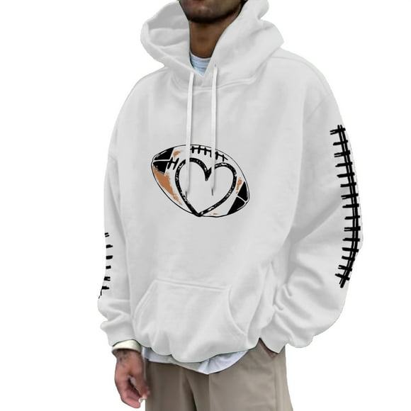 LUOGENLI Hoodies for Men Carhartt White Men's Hoodies & Sweatshirts Casual Pullover with Football Print Loose Fit Hooded Sweatshirt for Autumn Winter Comfort Wear White Size XXXL
