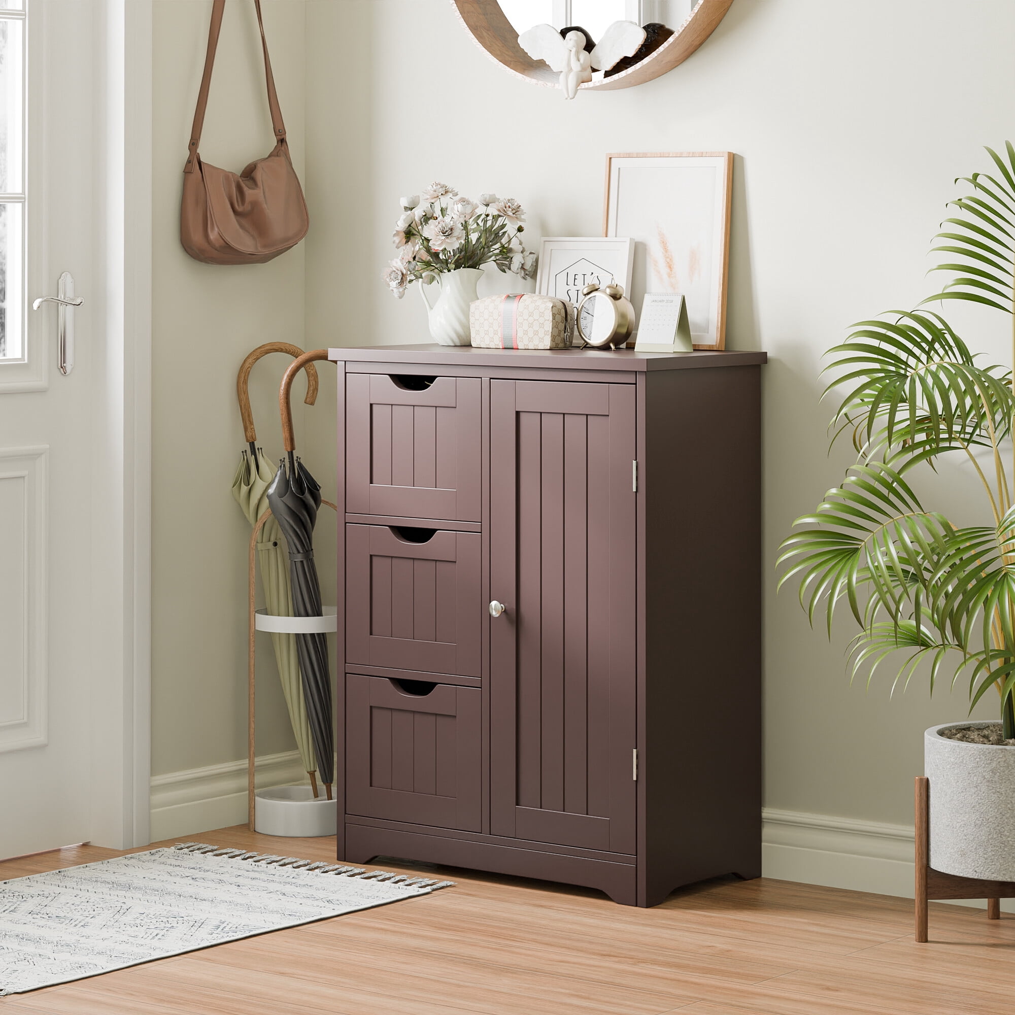 ZENSTYLE Bathroom Cabinet 3 Drawers Storage Organizer Floor Cupboard Home Decor Brown