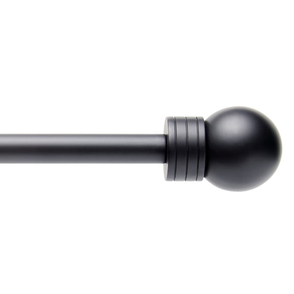 TOWN & COUNTRY BASICS Modern Sphere Single Indoor Curtain Rod and Finial Set, Easy Install Wall Mount, Matte Black, Adjustable 36”-72”