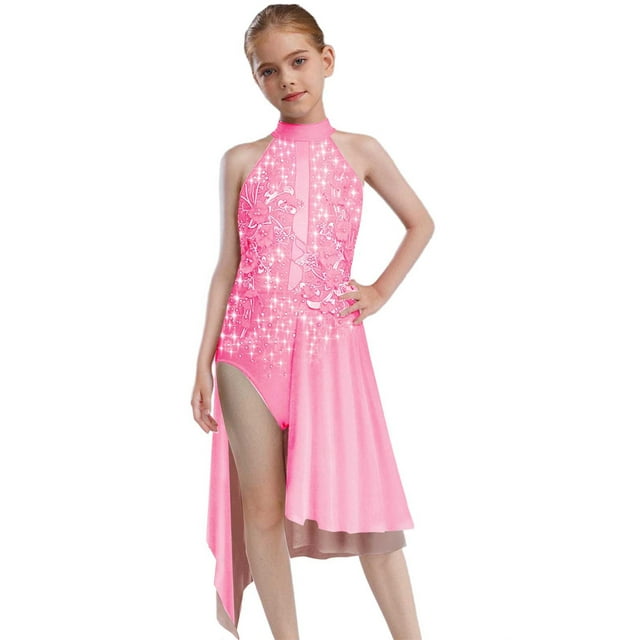 Jelory Robe de Danse Florale Lyrique pour Filles Enfants Justaucorps de Gym Sans Manches Contemporain Rose 6