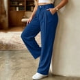 thumbnail image 5 of Inleife Women Solid Corduroy Cargo Pants High Waist Wide Leg Casual Trousers Elastic Drawstring Multi Pockets Daily Loungewear, 5 of 6