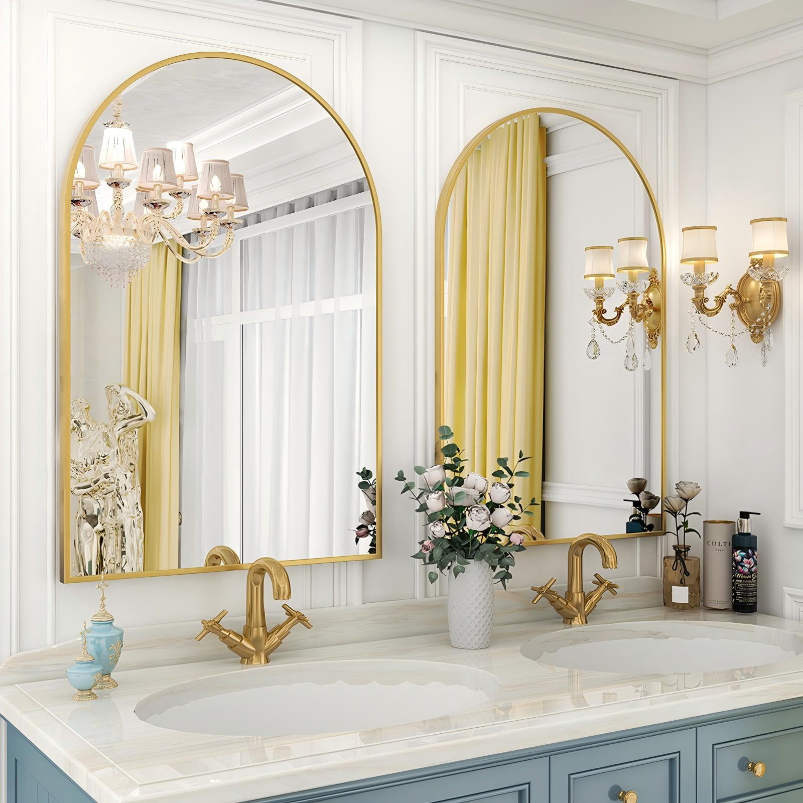 SHATTERVIEW 24"x36" Arched Bathroom Mirror Vanity Wall Mounted Mirror, Gold
