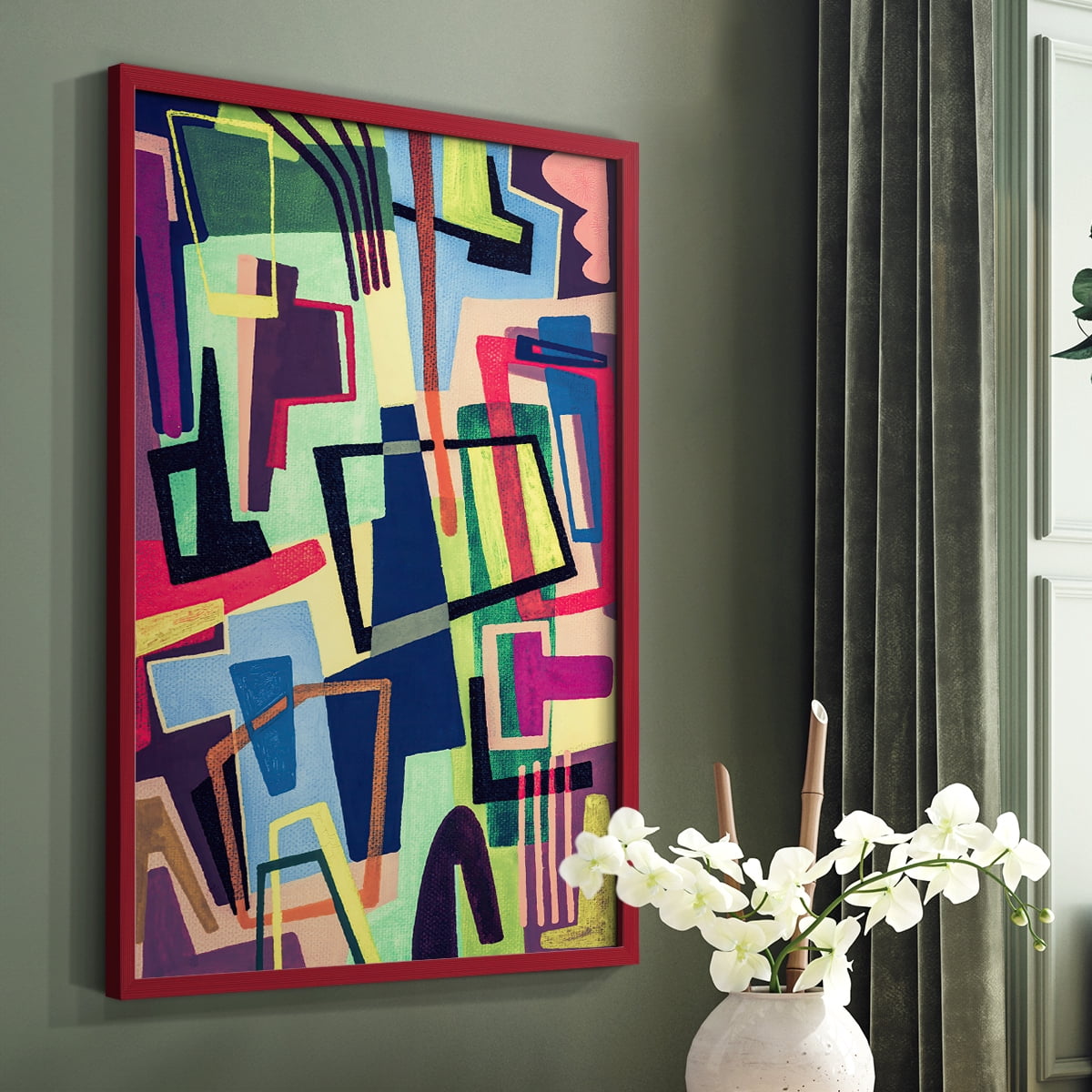 Connected Colors II Framed Print in Red Solid Wood Framed Print No Nail Hanging