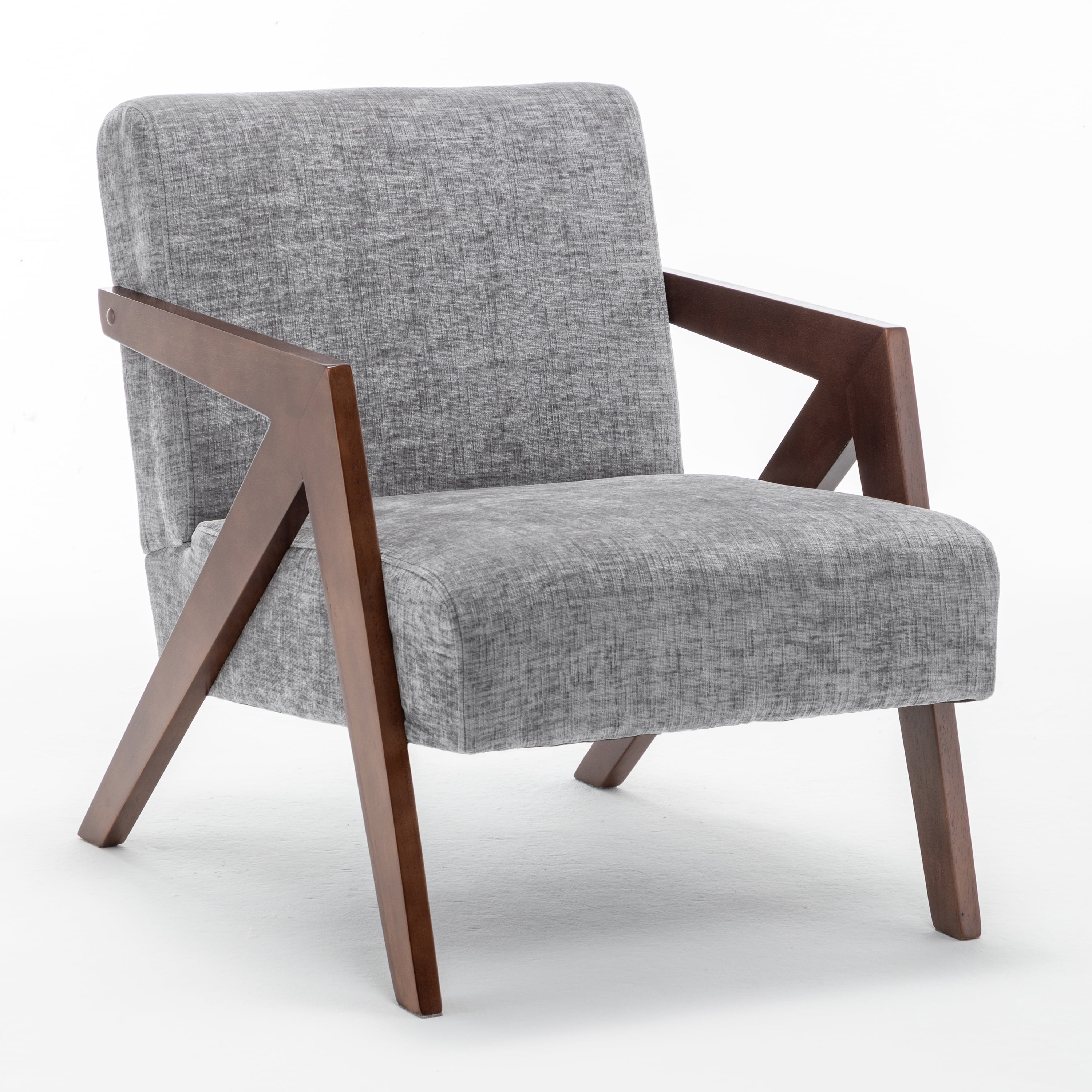 Leumius Mid Century Modern Accent Chair,Upholstered Reading Armchair with Solid Wood Frame,Accent Chair for Living Room Bedroom Apartment, Easy Assembly,Light Gray