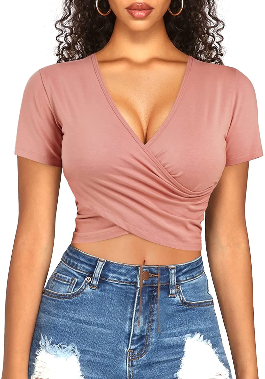 Molutan Wrap Crop Tops for Women Tank Cropped Workout Tops Deep V Neck Crop  Shirts Athletic Gym Sports Clothes(Pink, 3XL) - Walmart.com