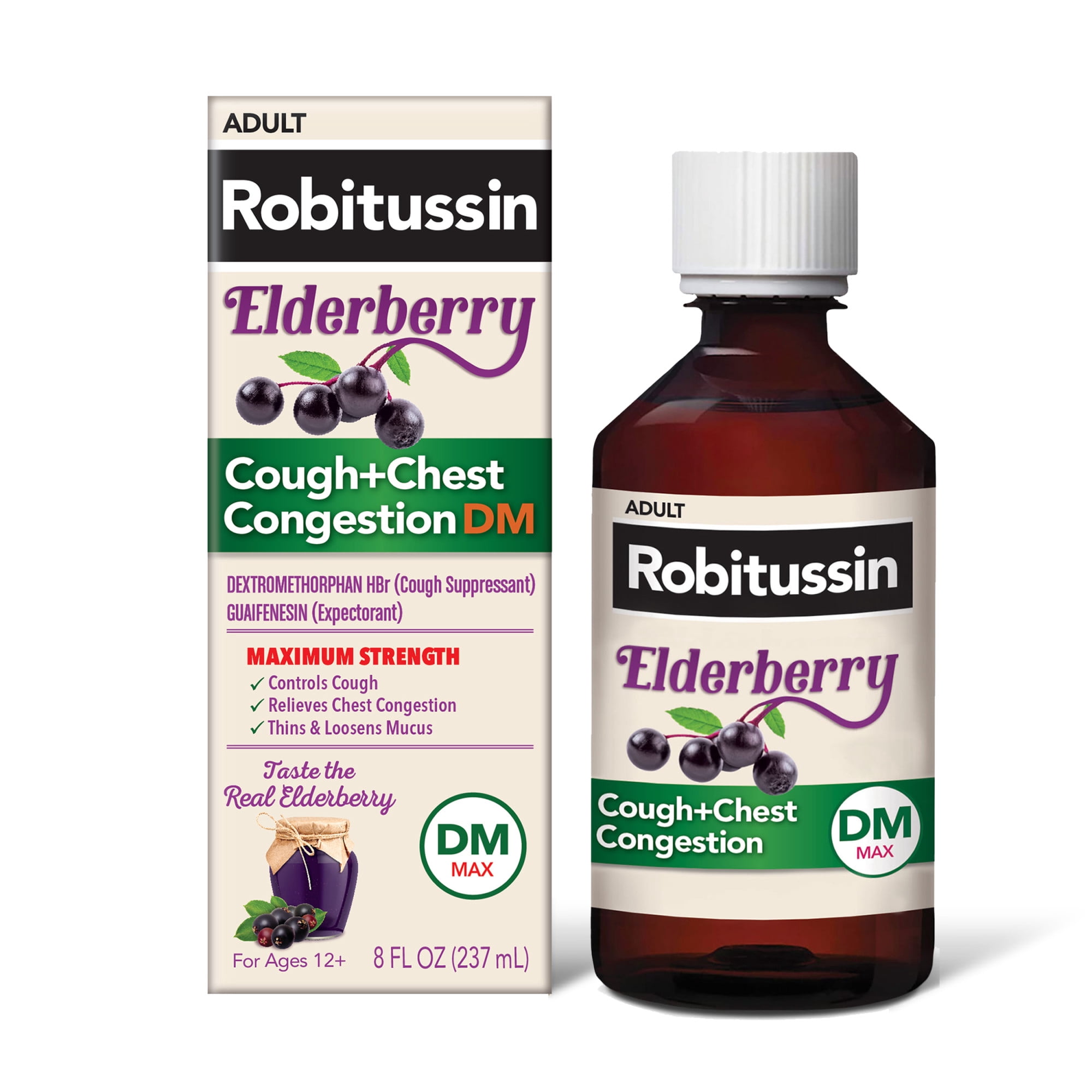 Robitussin Adult Maximum Strength Cough and Cold Medicine Syrup, Elderberry, 8 Fl Oz