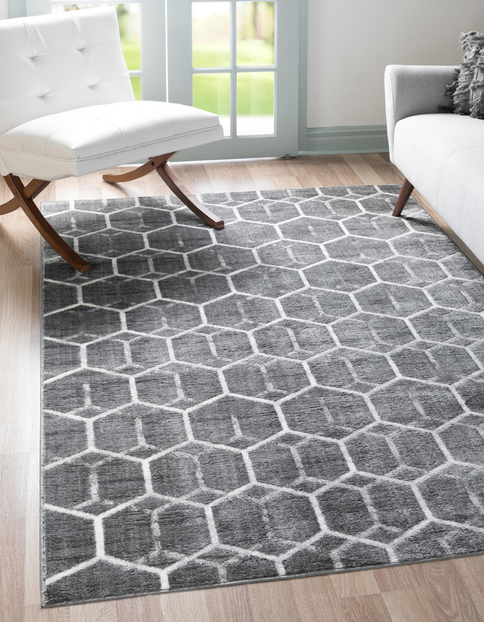 White Low-Pile Rug Perfect for Living Rooms,Large Dining Rooms,Open Floorplans,5 x 8 Feet Rugs.com Lattice Trellis Collection Rug 