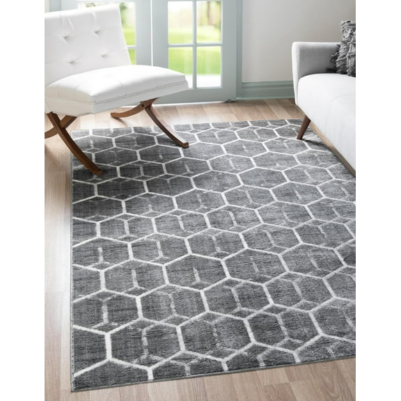 Rugs.com Lattice Trellis Collection Rug – 8' x 10' Gray Low-Pile Rug Perfect For Living Rooms, Large Dining Rooms, Open Floorplans