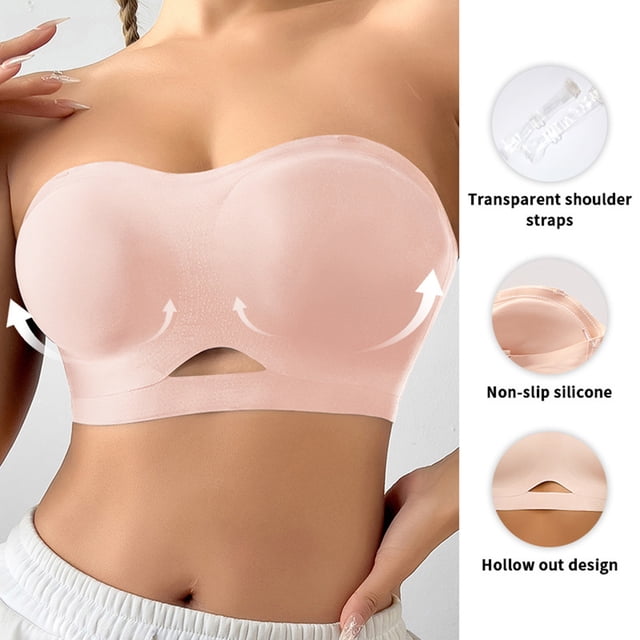 Women's Solid Color Strapless Tube Top Bra with Side Buckle Adjustable Elastic Band for Daily Wear