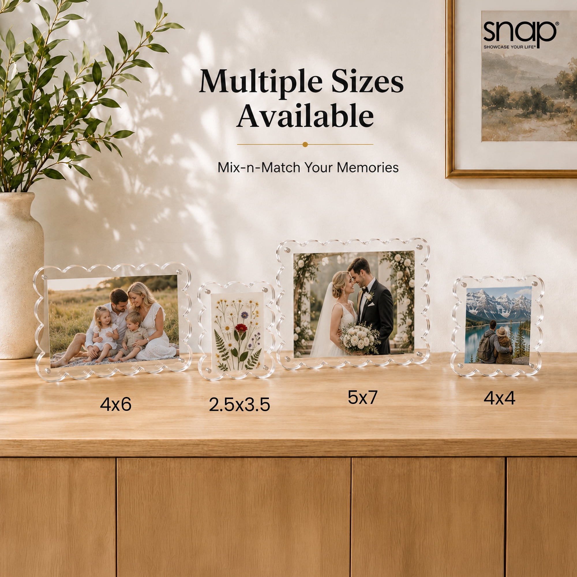 Snap Acrylic Scallop Block Frame for 2.5x3.5 Inch Photos, Clear Display