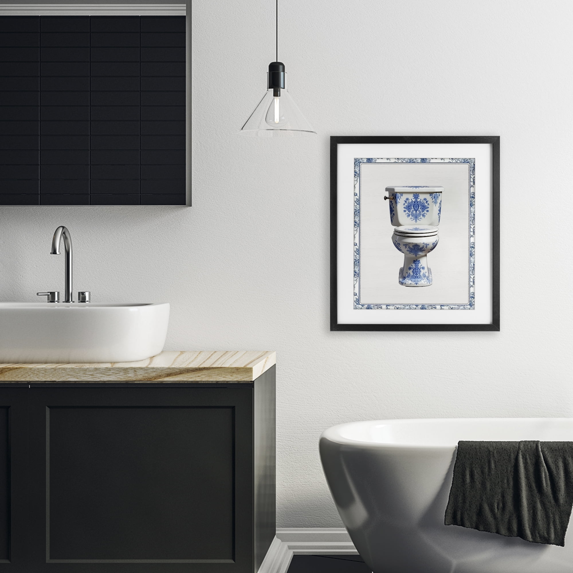 Vintage Chinoiserie Toilet Black Framed Print Under Glass, design by Lettered and Lined