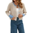 thumbnail image 2 of Women'S Cropped Cardigan Sweaters Fall Long Sleeve Open Front Button Down Color Block Knit Outwear Coats L, 2 of 10