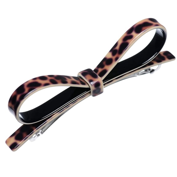 French Amie Sleek Bow Leopard Brown Large Handmade Celluloid Hair Clip Barrette