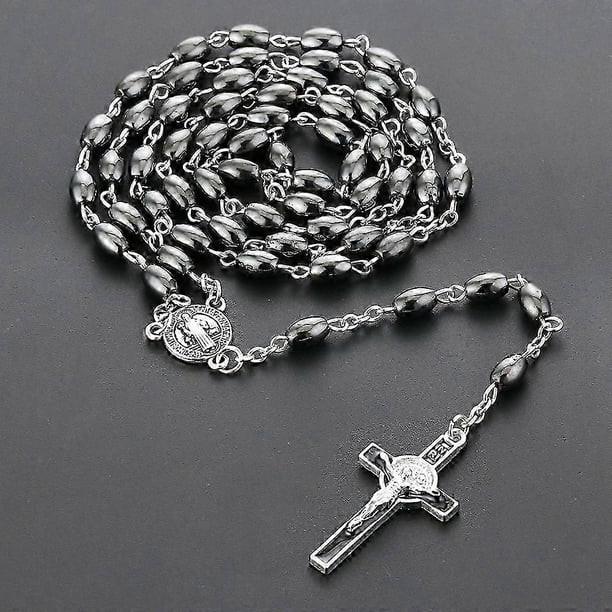 Rosary Beads Necklaces Saint Benedict Medal Link Chain Cross Jesus Pendant Necklace for Women Religious Jewelry kolye NC169