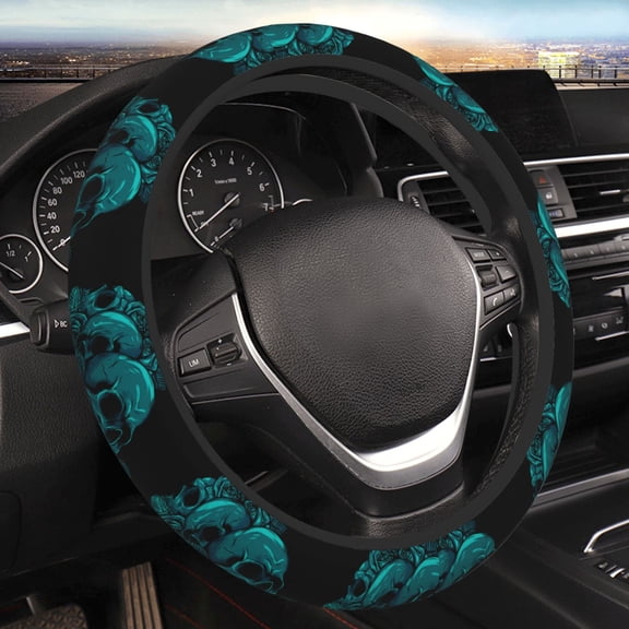 Steering Wheel Cover Anti-Slip Elastic Car Protective Universal 15 Inch Fit for Vehicles Auto SUVs , Skulls Bouquet Flowers Skull