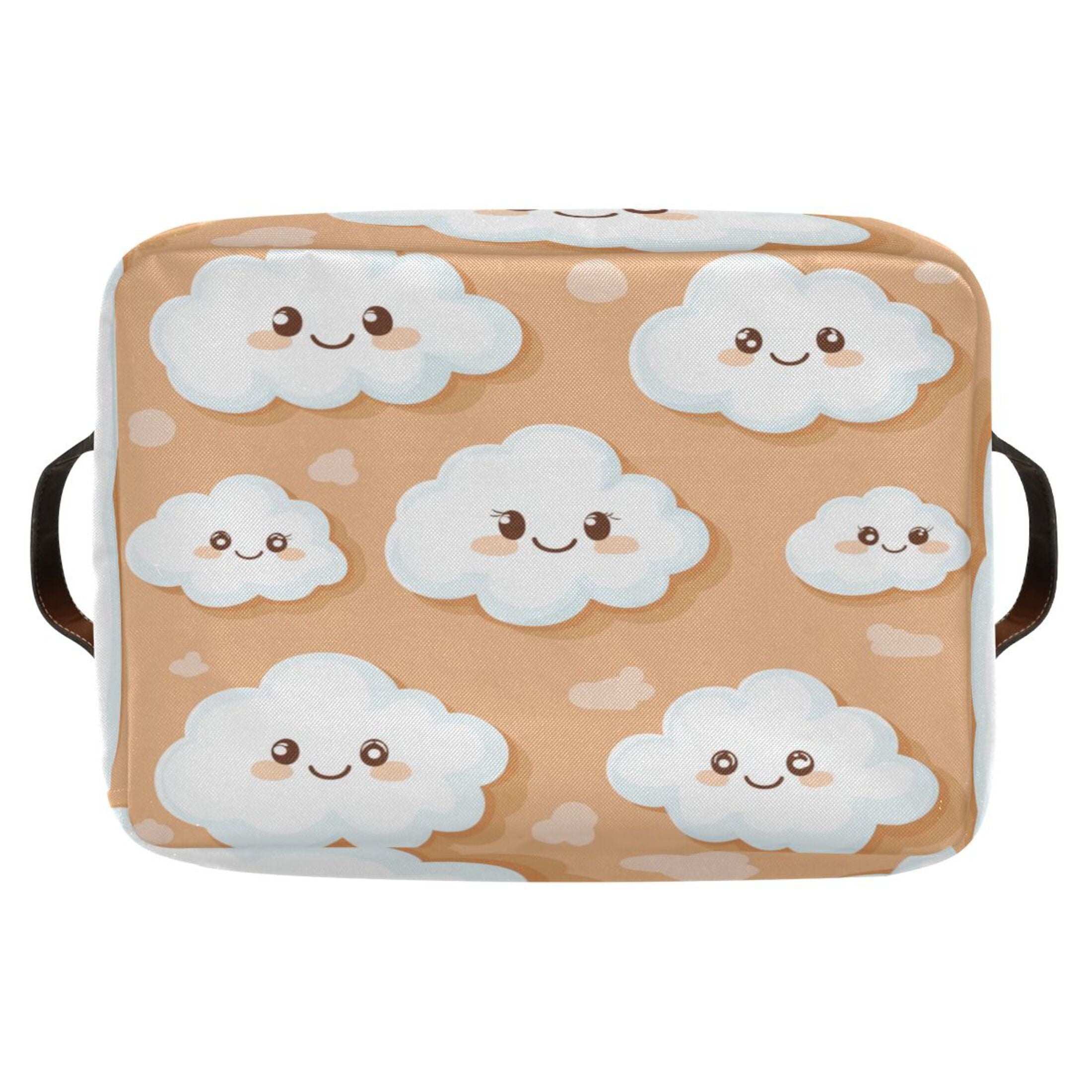 Cute White Clouds Foldable Storage Basket,Canvas Fabric Foldable Storage Bins with Handles Open Home Storage Bins Boxes for Toy Book Shelf Closet Baskets