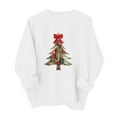thumbnail image 4 of Guzom Womens White Christmas Tree Patchwork Sweatshirt - 100% Polyester Long Sleeve Crew Neck, with Bow & Star, Relaxed Fit (XS-XL),Size XL, 4 of 5