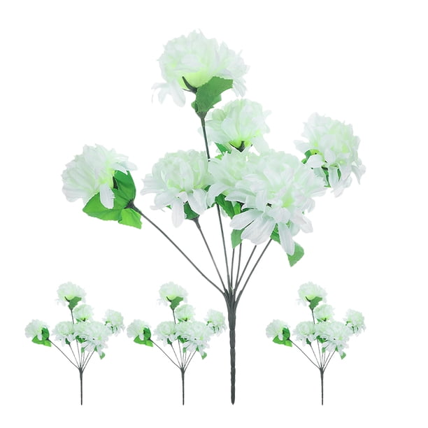 Ramo de 4 crisantemos artificiales con tallos de flores, crisantemos falsos, para cementerio