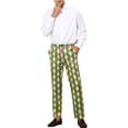 thumbnail image 2 of INSPIRE CHIC Men's Pant Diamond Plaid Pattern Regular Fit Color Block Suit Trousers 38 Green Purple, 2 of 6
