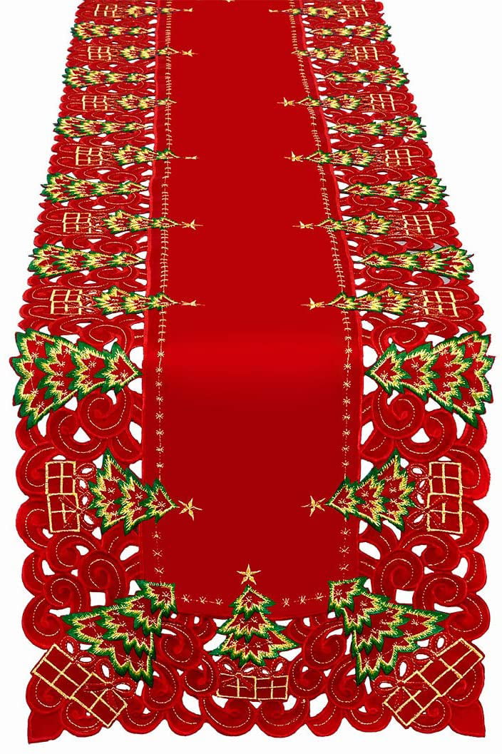 16x36"Embroidered Christmas Tablecloth Tree Gift Table Runner Holiday Home Decor 
