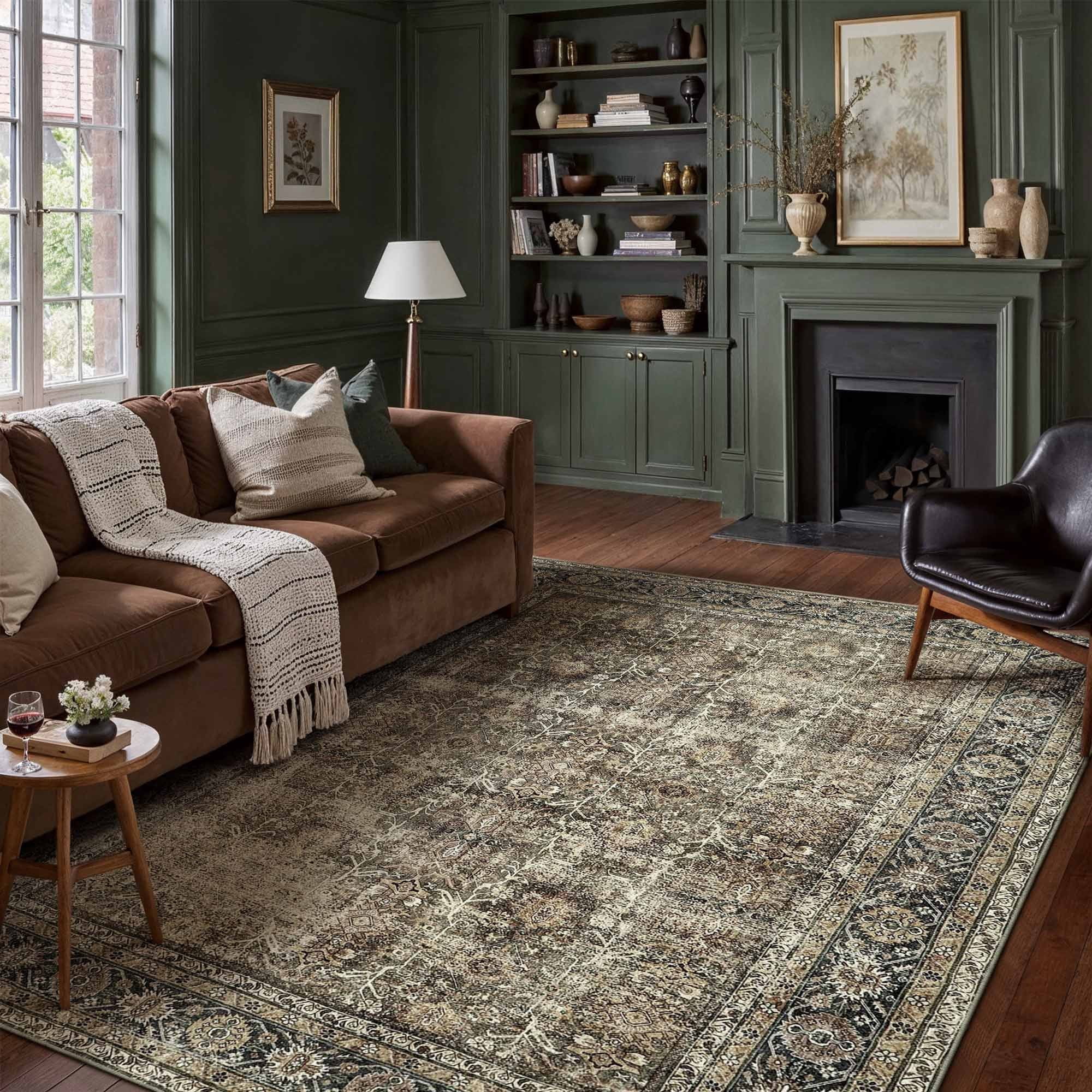BERTHMEER 8'x10' Area Rugs for Living Room Bedroom Vintage Traditional Rugs Machine Washable Non-slip, Brown