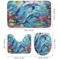 thumbnail image 3 of 4Pcs Cute Dolphin Coral Shower Curtain Set with Toilet Lid Cover Non-Slip Rugs for Bathroom, Fish Seaweed Cartoon Ocean Animal Shower Curtain Bathroom Sets with Hooks, 72x72 Inch, 3 of 8