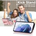 thumbnail image 4 of Design for Samsung Galaxy S22 5G Phone Case with Screen Protector Adjustable Wrist Strap Kickstand Credit Card Slot Slim Shockproof Hybrid Rugged Protective Cover for Women 6.1 inch Rose Gold, 4 of 14