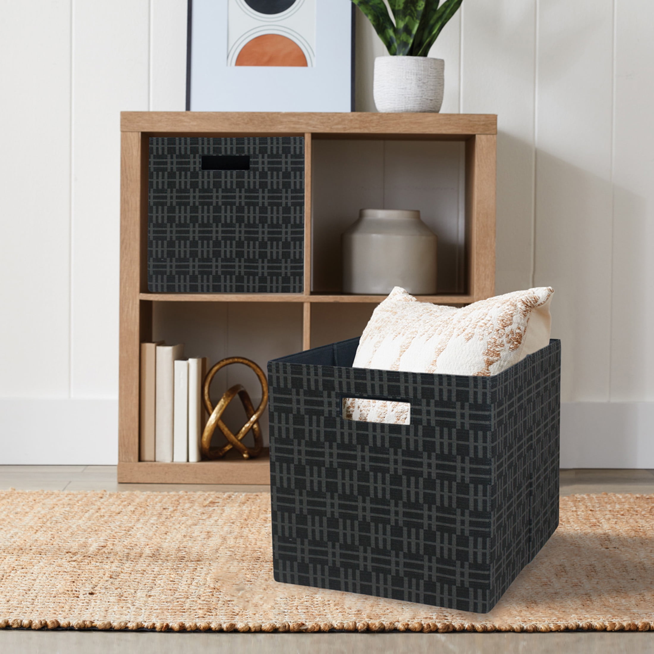 (2 pack) Better Homes & Gardens Collapsible Fabric Cube Storage Bin, Grey Stripe Geo
