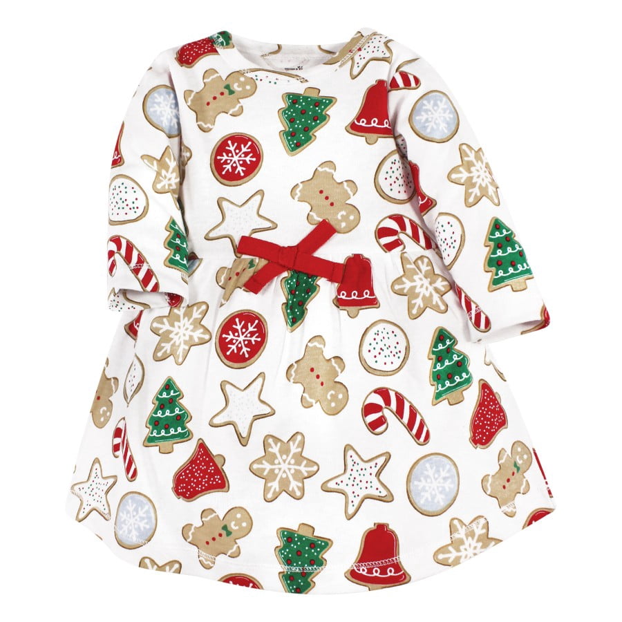 Touched by Nature Infant and Toddler Girl Organic Cotton Long-Sleeve Dresses, Christmas Cookies, 6 Years