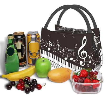 Lafuoo Piano Keys With Musical Notes Pattern Portable Aluminum Film Insulated Refrigerated Lunch Bag, Zippered Cooler Bag/Hot Bag for Food and Beverag-One Size