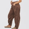 thumbnail image 4 of jtjvou Women's Corduroy Pants Barrel Mid-Rise Elastic Waist Cord Pants Casual Wide Leg Baggy Trouser with Pockets Brown XL, 4 of 9