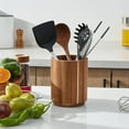 thumbnail image 2 of Acacia Wood Utensil Holder for Kitchen Counter, 360° Rotating 7.2" Wooden Cooking Utensil Crock for Countertop, Farmhouse Kitchen Decor, 2 of 5