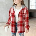 thumbnail image 2 of Girls Fall Coat Plaid Shirts For Girls Girls Flannel Plaid Button Down Top with Pockets Long Sleeve Hooded Jackets Length Below Hip Circumference, 2 of 5