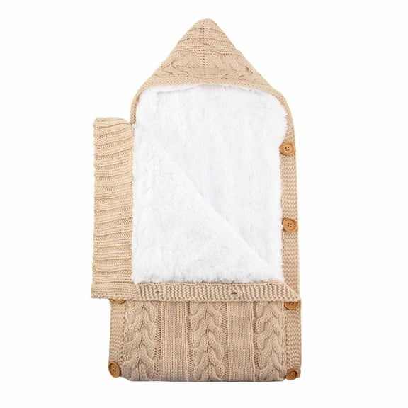 Odeerbi Newborn Baby Blanket-Wrapped Plus Velvet Sleeping Bag Thick Knitted Warm Woolen Stroller