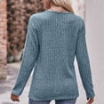 thumbnail image 3 of Trendy Topss for Women Solid Color Pinstripe Knit Sweater Round Neck Long Sleeve Side Split Jumper with Buttons (M, A Blue), 3 of 3