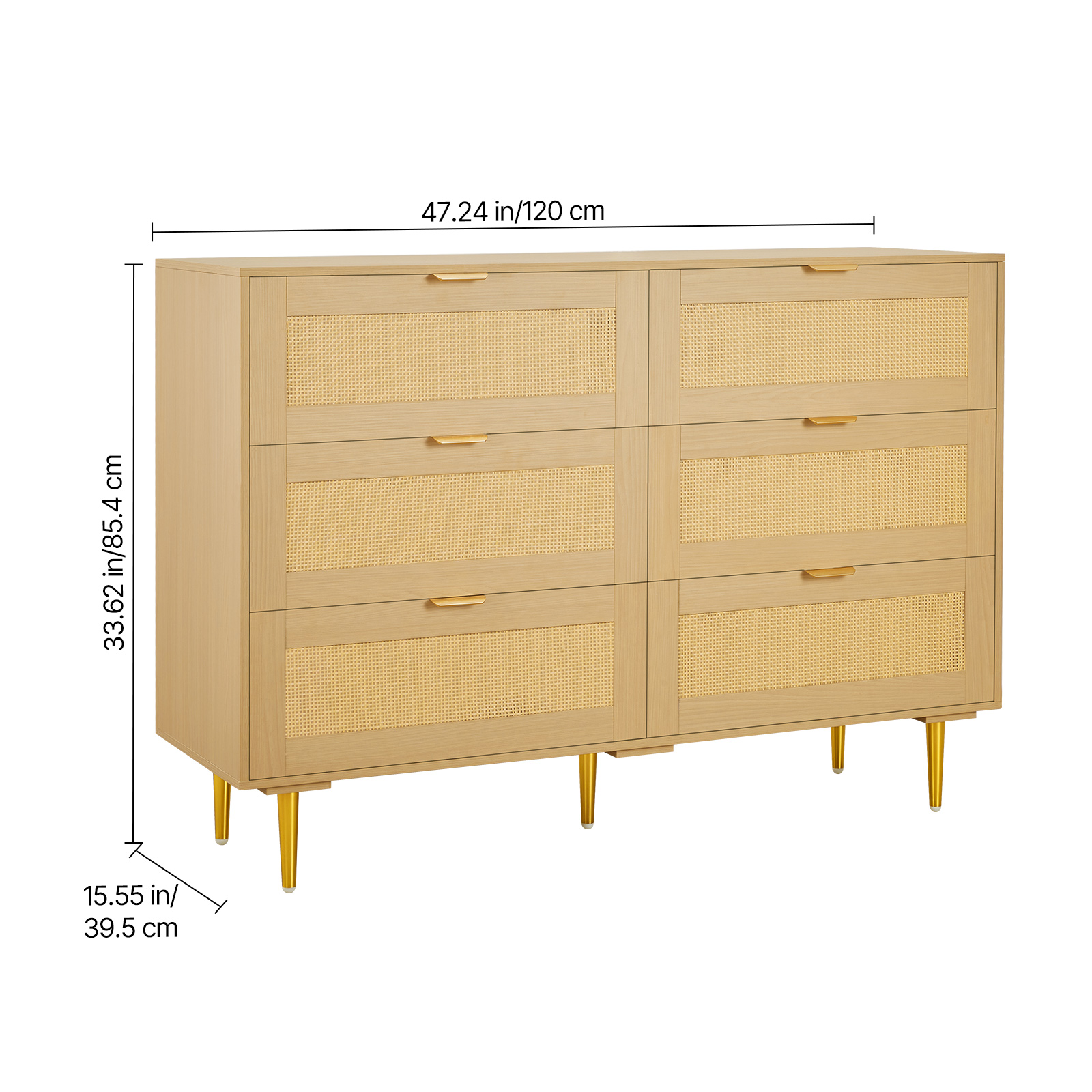 KFFKFF 6-Drawer Dresser, Wooden Storage Dresser for Bedroom, Stylish Storage Organizer for Clothing in Bedroom, Living Room, or Hallway