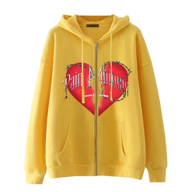 Sudadera con capucha y cremallera para hombre y mujer, chaqueta gótica de hip hop oscuro Harajuku Y2k con estampado de letras y corazón rojo, sudadera Harajuku