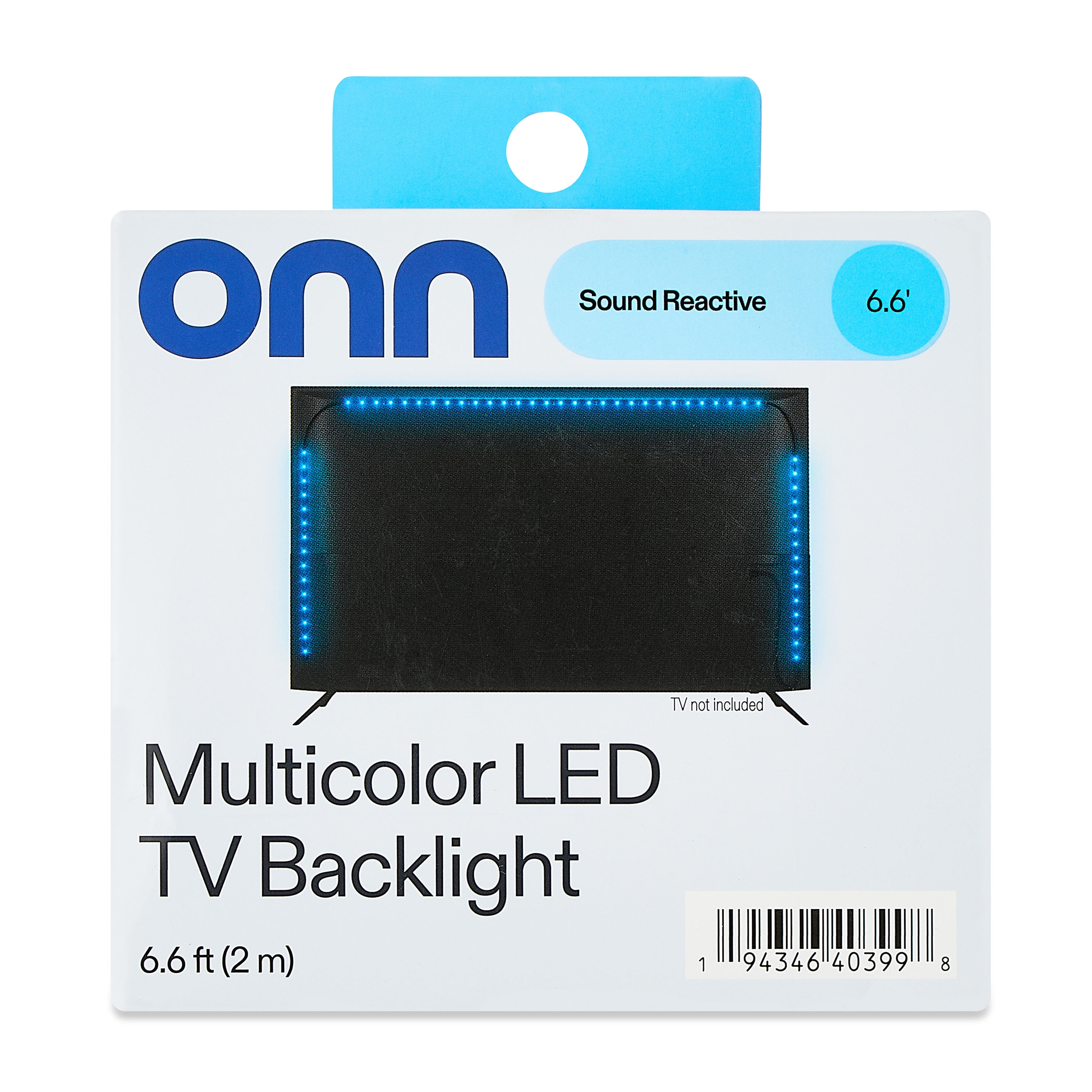 onn 6.6ft RGB TV LED Backlight for 55” TVs, USB Powered, Sound Reactive, Multicolor Strip with Remote