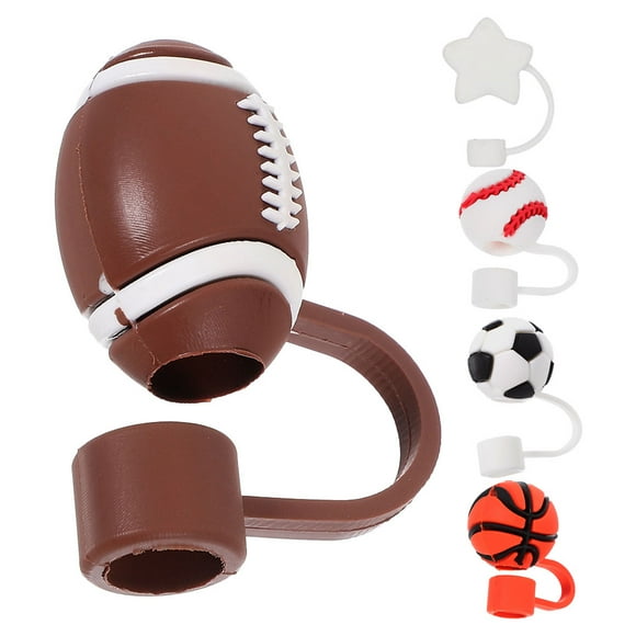 KAKOWELY 5Ud Tapones De Pajilla De Silicona Con Tema Deportivo Para Fiestas Y Reuniones