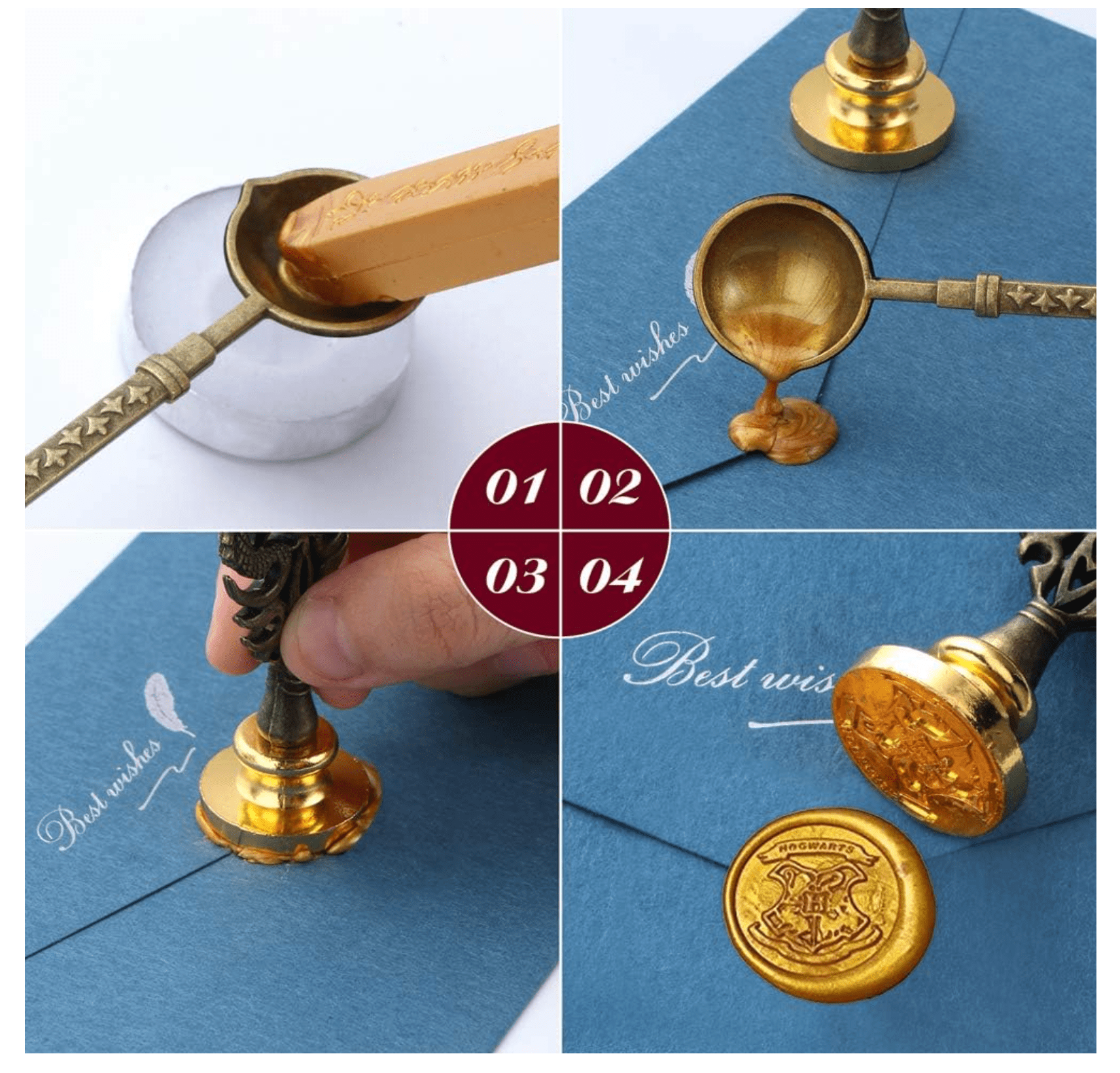 Karhood Quill Pen and Ink Feather Calligraphy Dip with Wax Seal Stamp Kit Red