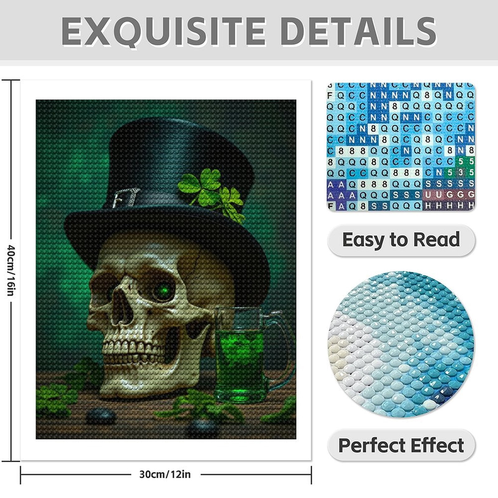 Diamond Art Kits for Adults - 5d Skull Top Hat Drink Green Diamond Painting for Adults, Diamond Art for Adults Beginners, Diamond Painting Kits for Adults for Home Wall Decor
