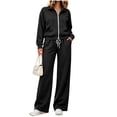 thumbnail image 2 of IUYRTFE Women's Zip Up Jacket and Wide Leg Pants Set 2 Piece Casual Tracksuit Solid Color, 2 of 8