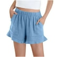 thumbnail image 3 of Jinhomg Girls Casual Shorts Cute Ruffle Hem Summer Shorts Lightweight Elastic Waist Wide Leg Beach Short Pants with Pockets Light Blue 110, 3 of 8