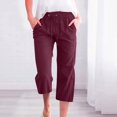 thumbnail image 2 of Women High Waisted Wide Leg Pants Drawstring Elastic Trousers Comfy Straight Leg Long Pants With Pockets, 2 of 5