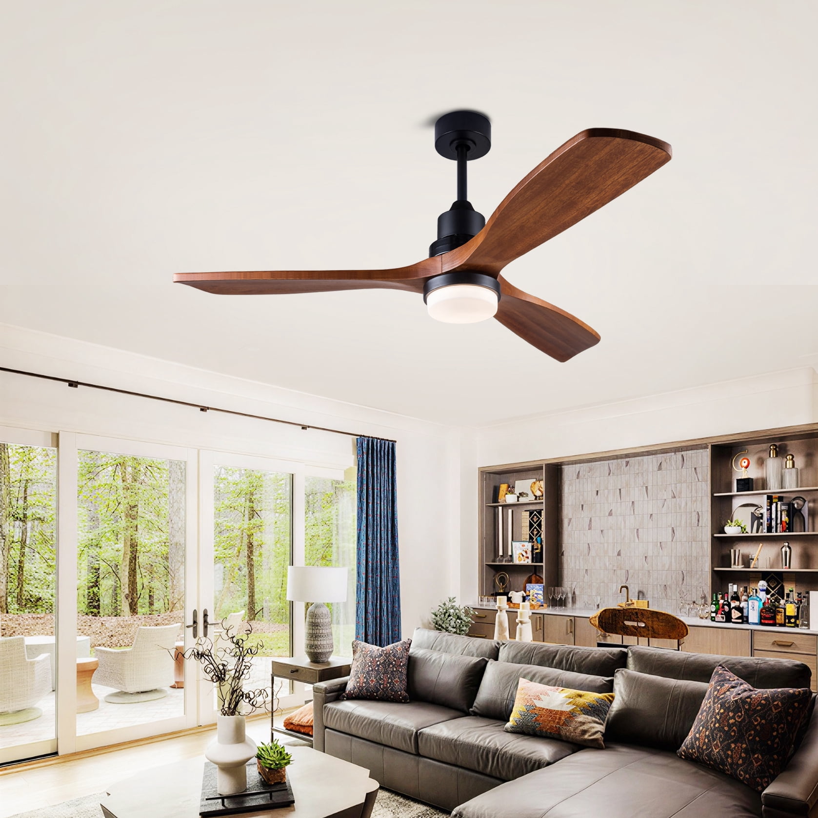 Mintazer 52 in Ceiling Fan with Lights and Remote, Modern Ceiling Fan with 6 Speed & 3 Blade for Farmhouse Bedroom Living Room Gazebo Patio, Brown